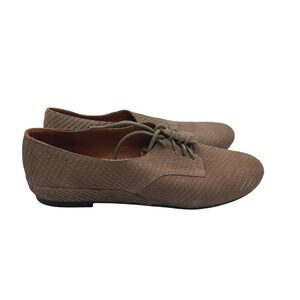 Gentle Souls Sure Bet Womens 7.5M Taupe Snakeskin Embossed Leather Oxford Flats